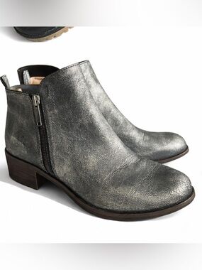 Lucky Brand Metallic Gray Side-Zip Ankle Booties